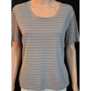 St John XL Striped Top Tiered Short Sleeves EUC Taupe